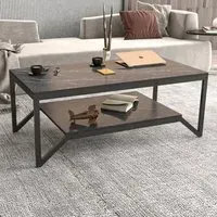 Flora Coffee Table with Shelf - Black, Marble Effect