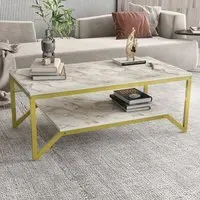Flora Coffee Table with Shelf - White and Gold, Marble