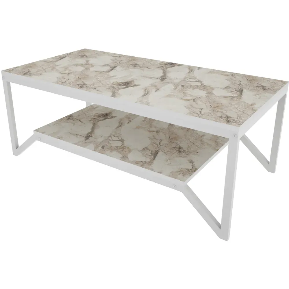 Flora Coffee Table with Shelf - White, Marble