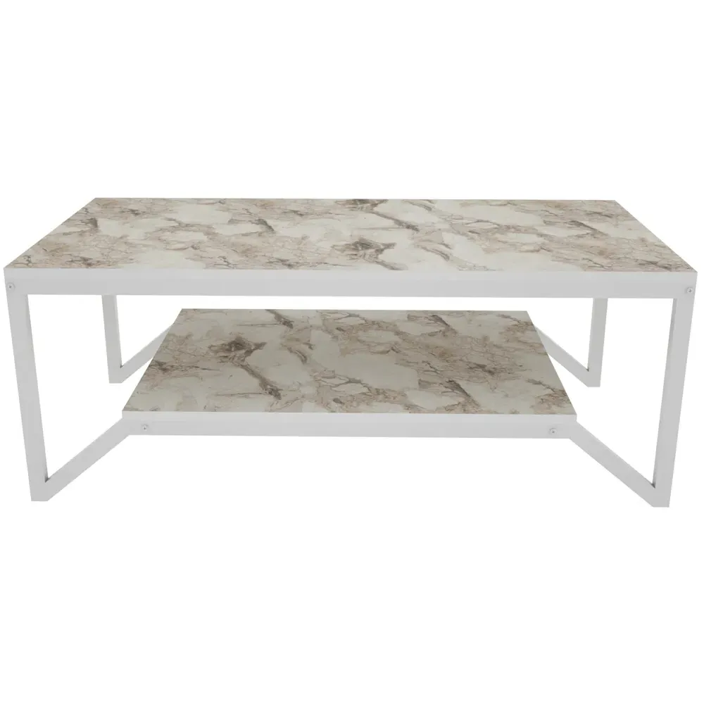 Flora Coffee Table with Shelf - White, Marble