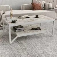 Flora Coffee Table with Shelf - White, Marble