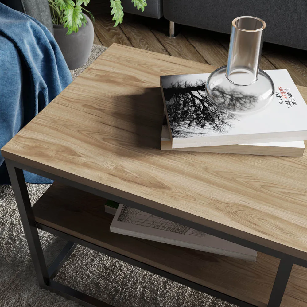 Forteus Single Shelf Coffee Table - Black Marble Effect, Metal