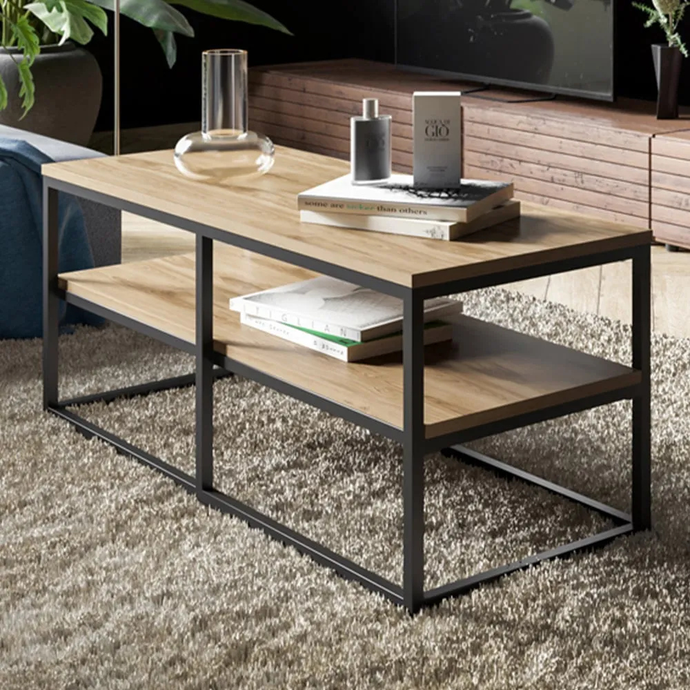 Forteus Single Shelf Coffee Table - Black Marble Effect, Metal image