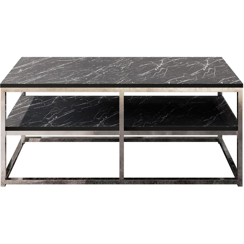 Forteus Single Shelf Coffee Table - White Black Marble, Chrome