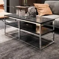 Forteus Single Shelf Coffee Table - White Black Marble, Chrome