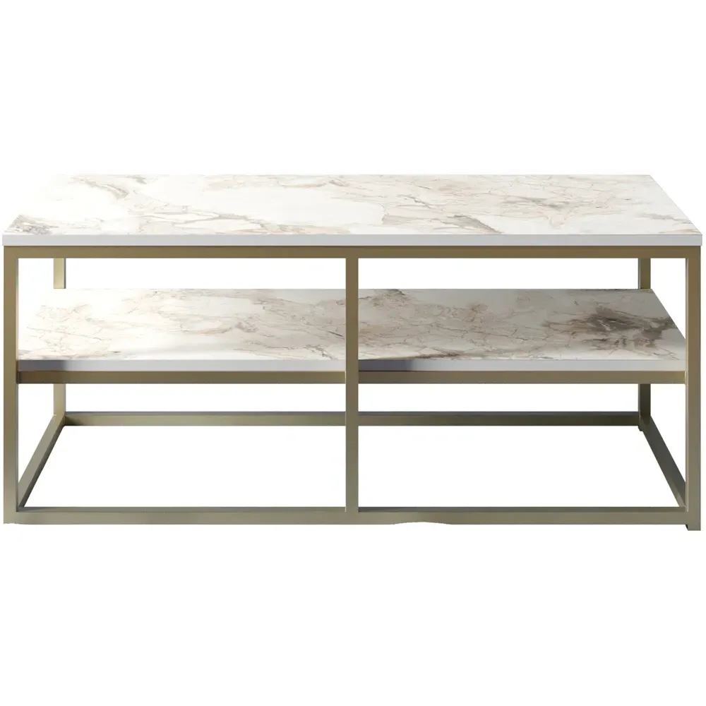 Forteus Single Shelf Coffee Table - White Marble Effect, Metal
