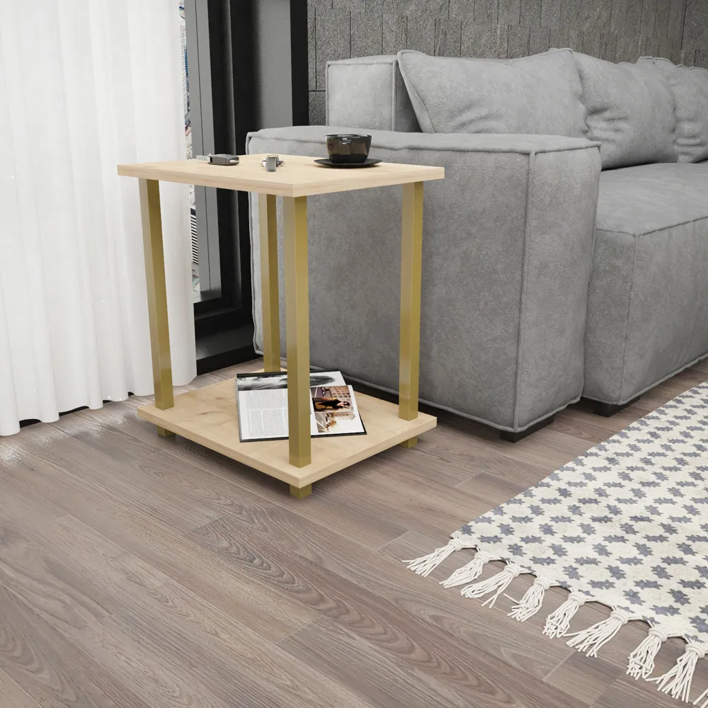 Gurnee Side Table - Gold, Oak