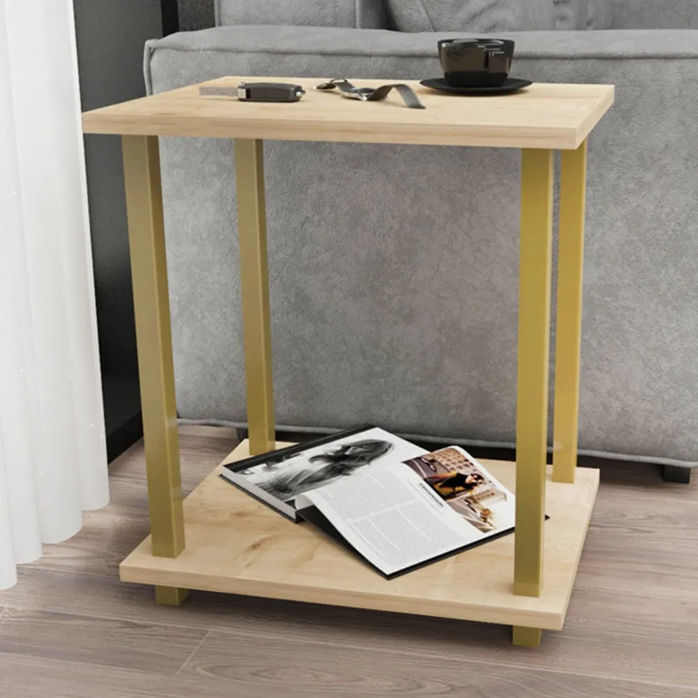 Gurnee Side Table - Gold, Oak
