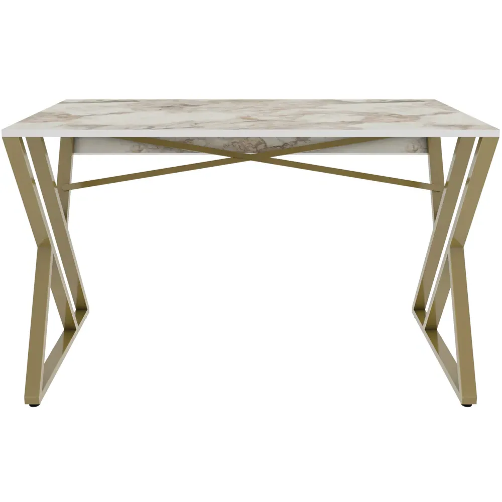 Gyza Computer Desk - White Marble, Gold