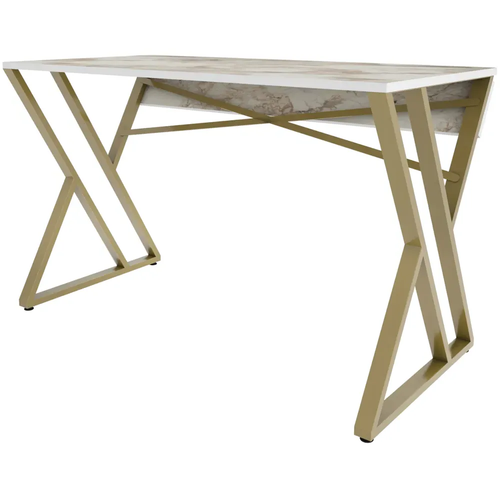 Gyza Computer Desk - White Marble, Gold