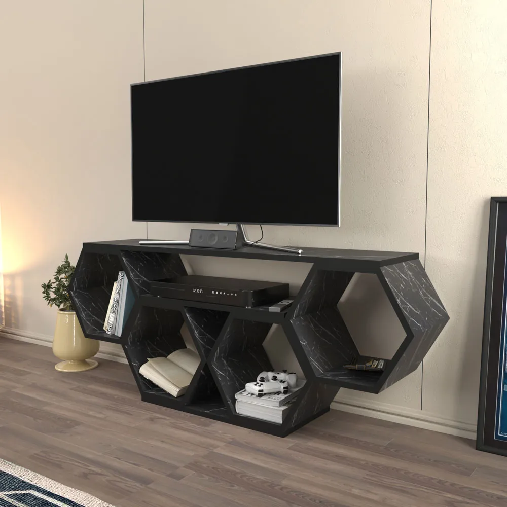 Honey Wide Hexagonal TV Unit - Black