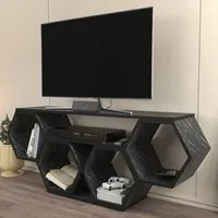 Honey Wide Hexagonal TV Unit - Black