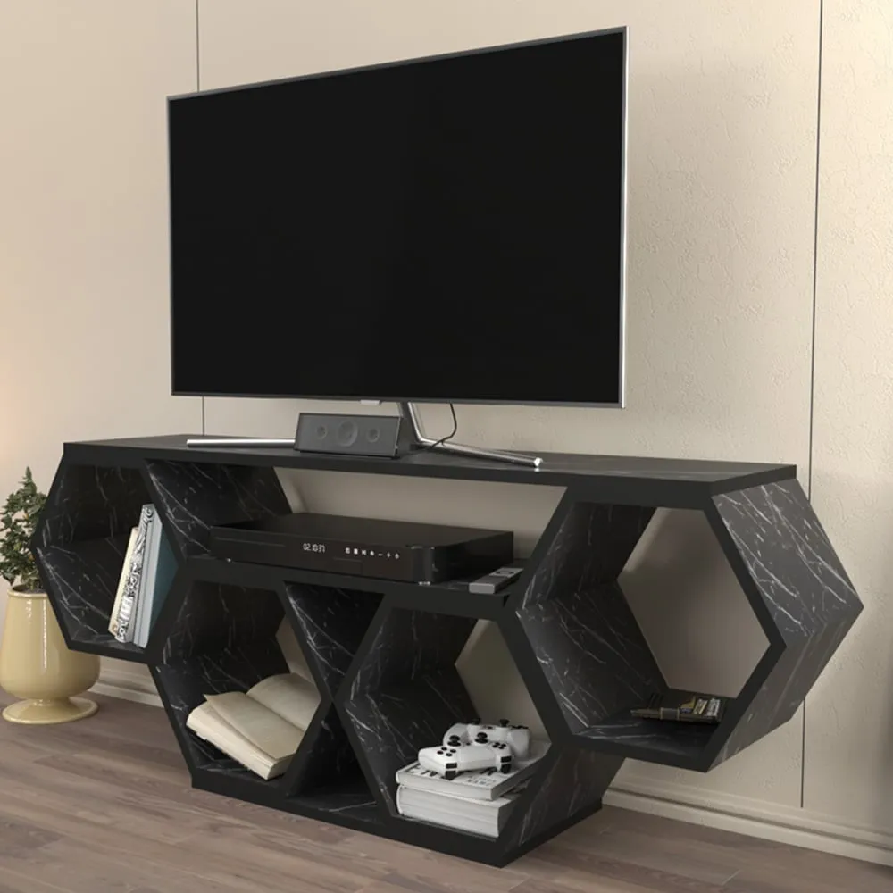 Honey Wide Hexagonal TV Unit - Black image