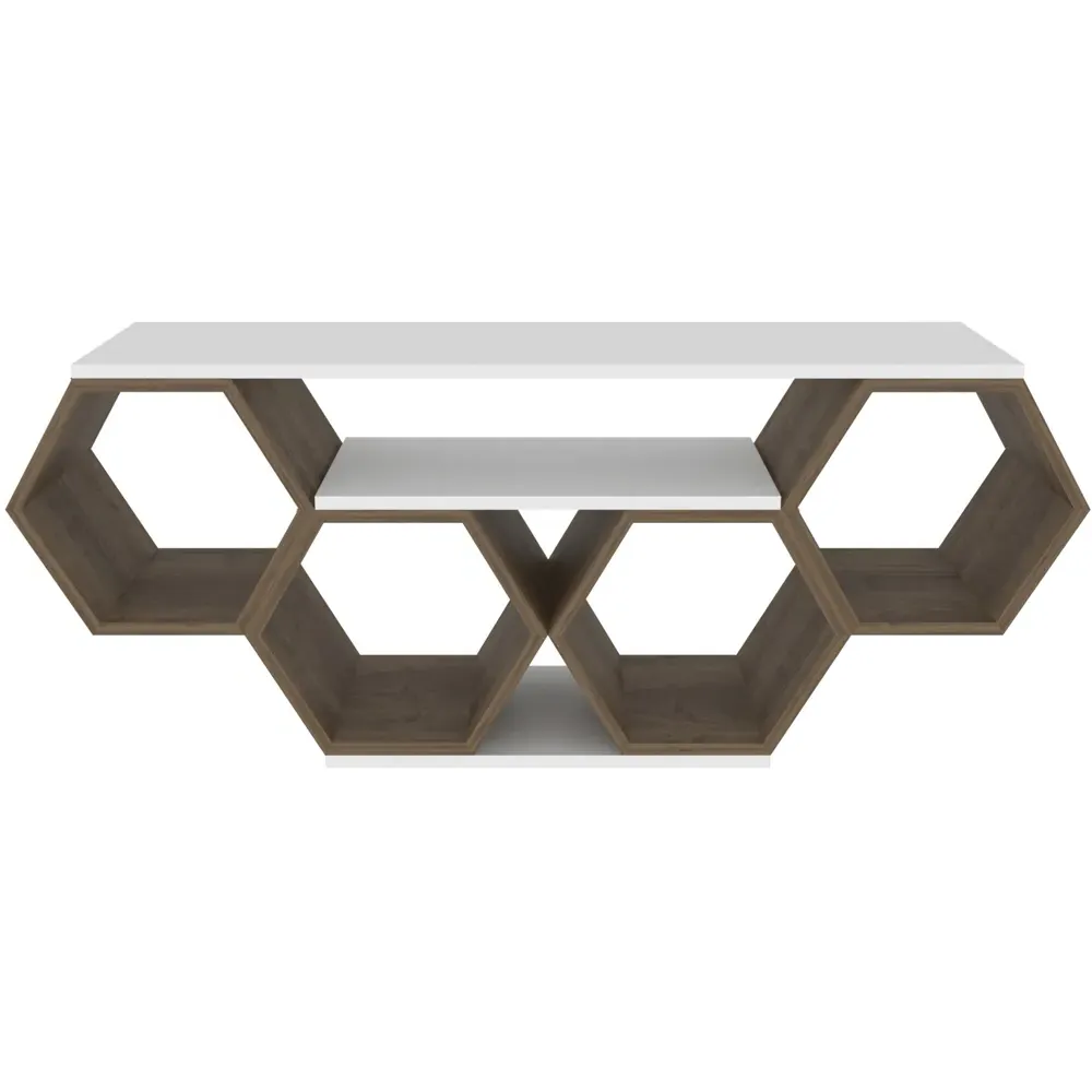 Honey Wide Hexagonal TV Unit - White, Walnut
