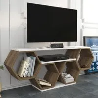 Honey Wide Hexagonal TV Unit - White, Walnut