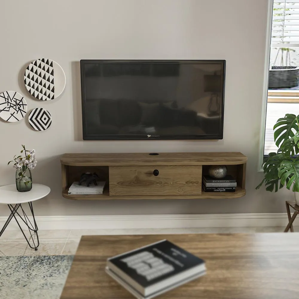 Ibarra Wall Mounted TV Unit with Storage - Brown