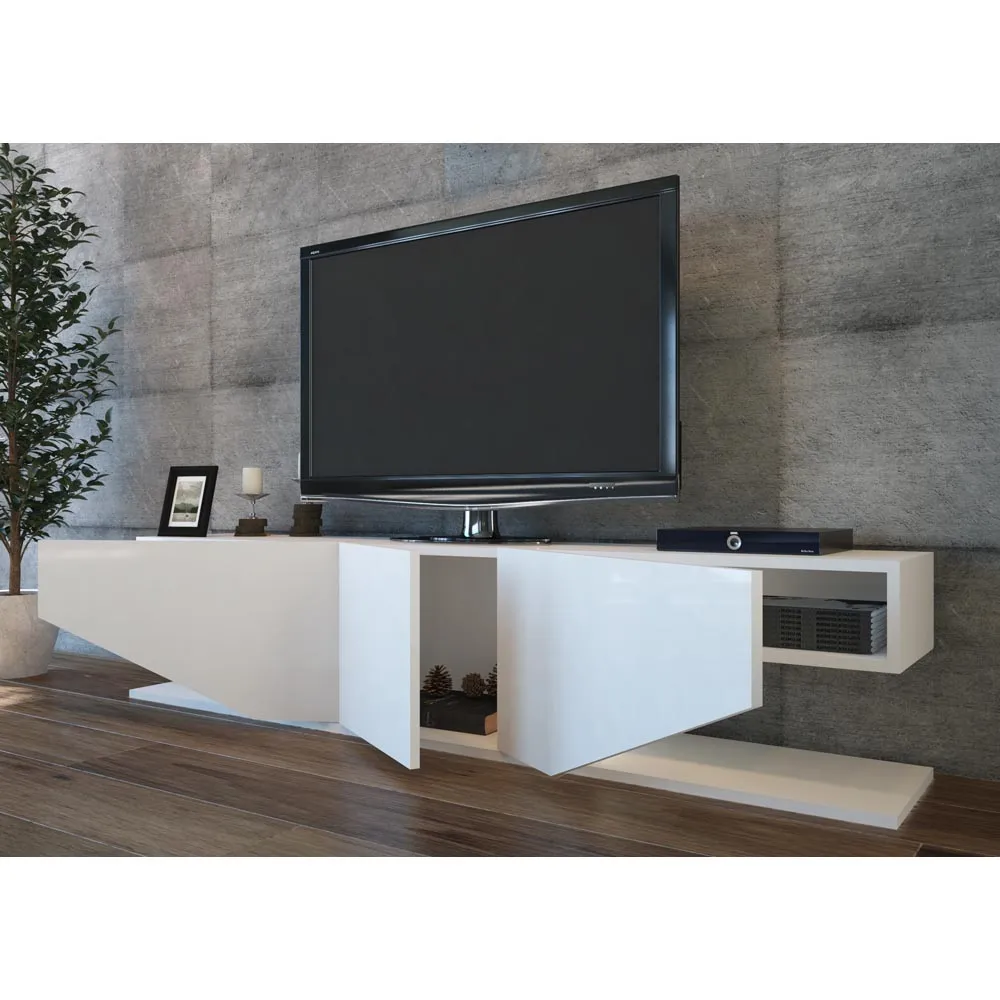Incia 3 Door TV Unit with Storage - White, High Gloss