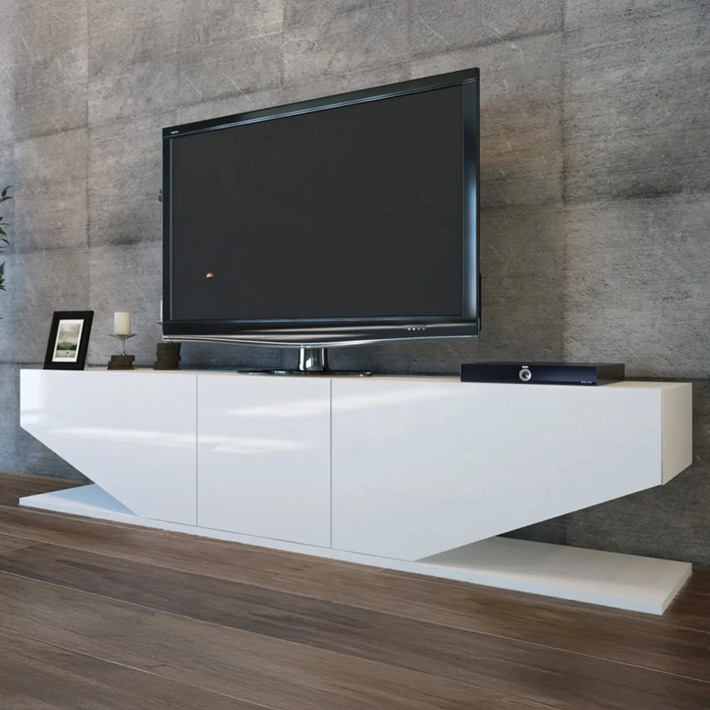 Incia 3 Door TV Unit with Storage - White, High Gloss