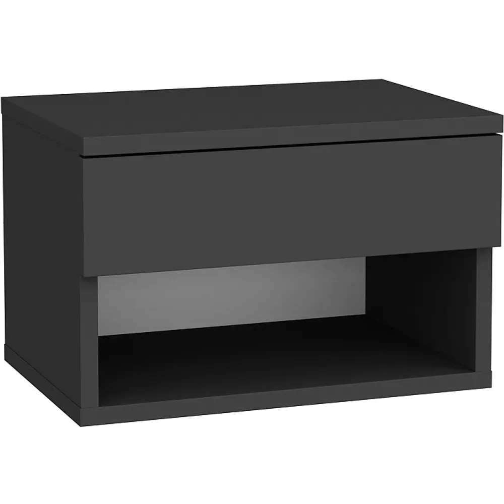 Jamot Single Drawer Floating Bedside Table - Black