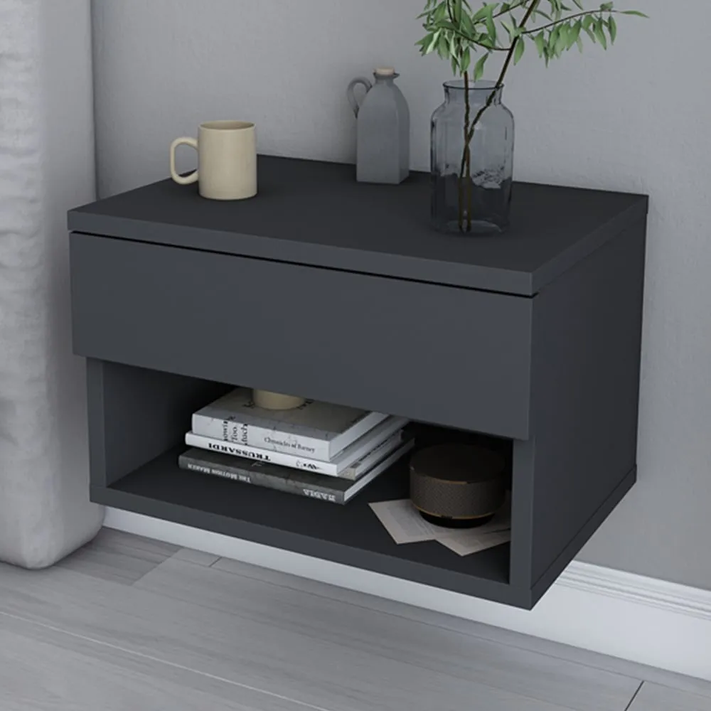Jamot Single Drawer Floating Bedside Table - Black image