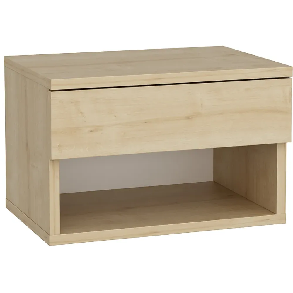 Jamot Single Drawer Floating Bedside Table - Oak