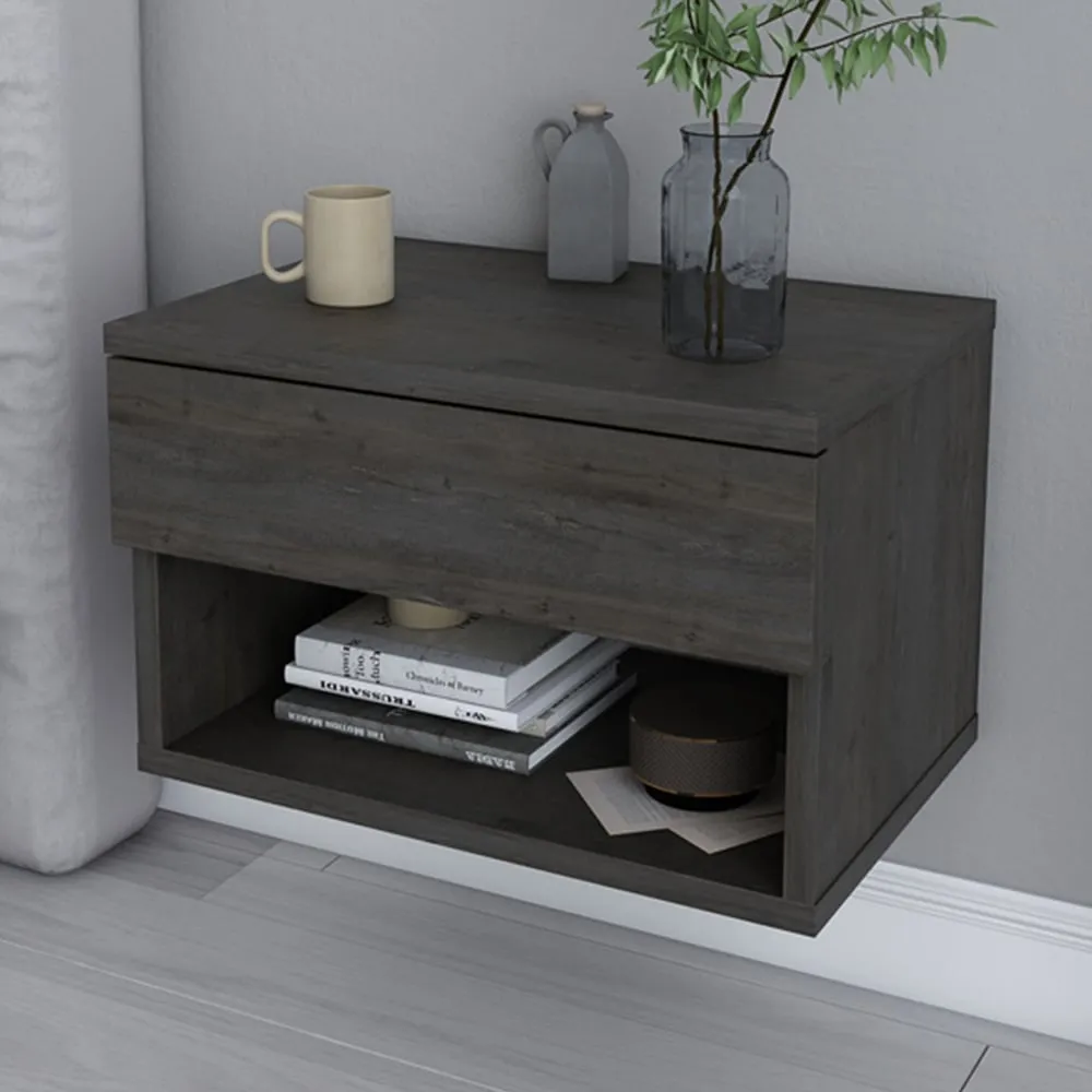 Jamot Single Drawer Floating Bedside Table - Wenge
