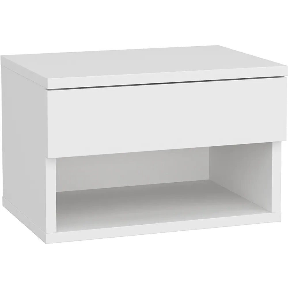 Jamot Single Drawer Floating Bedside Table - White