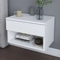 Jamot Single Drawer Floating Bedside Table - White