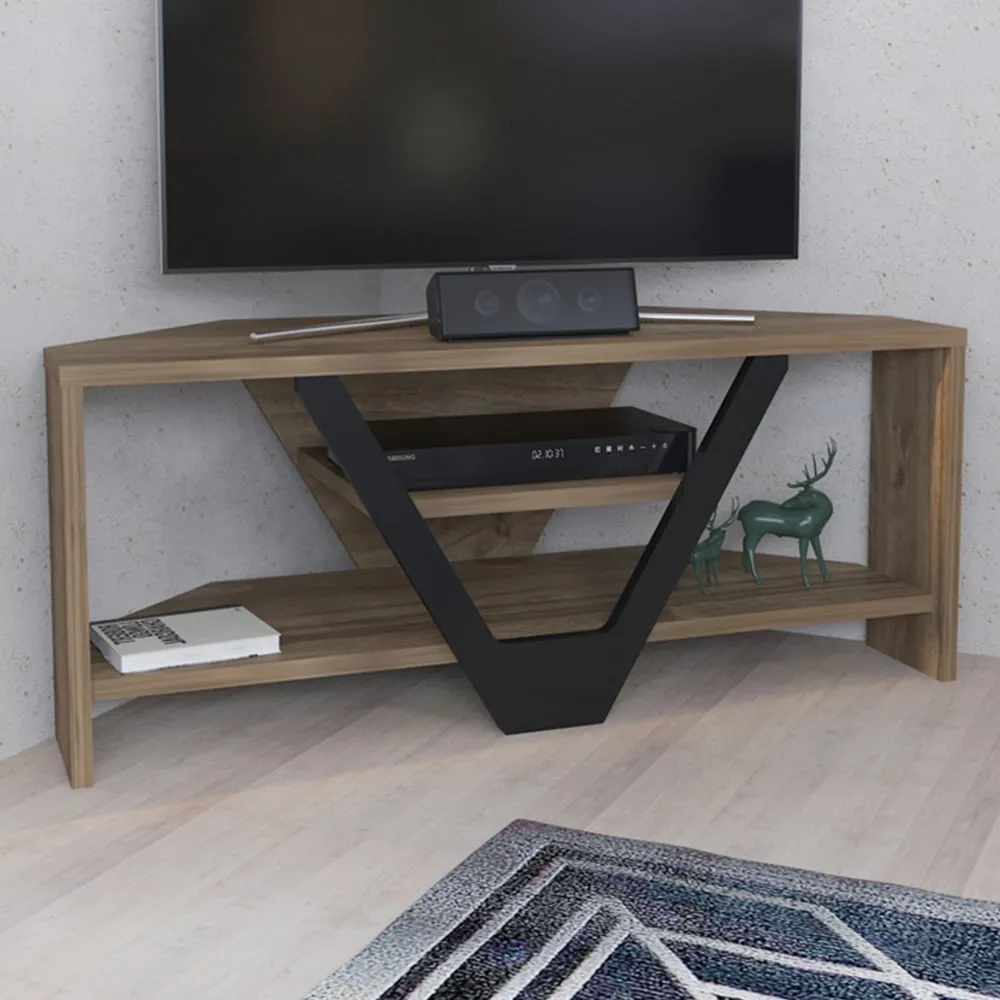 Karin 2 Shelf Corner TV Unit - Walnut, Black image