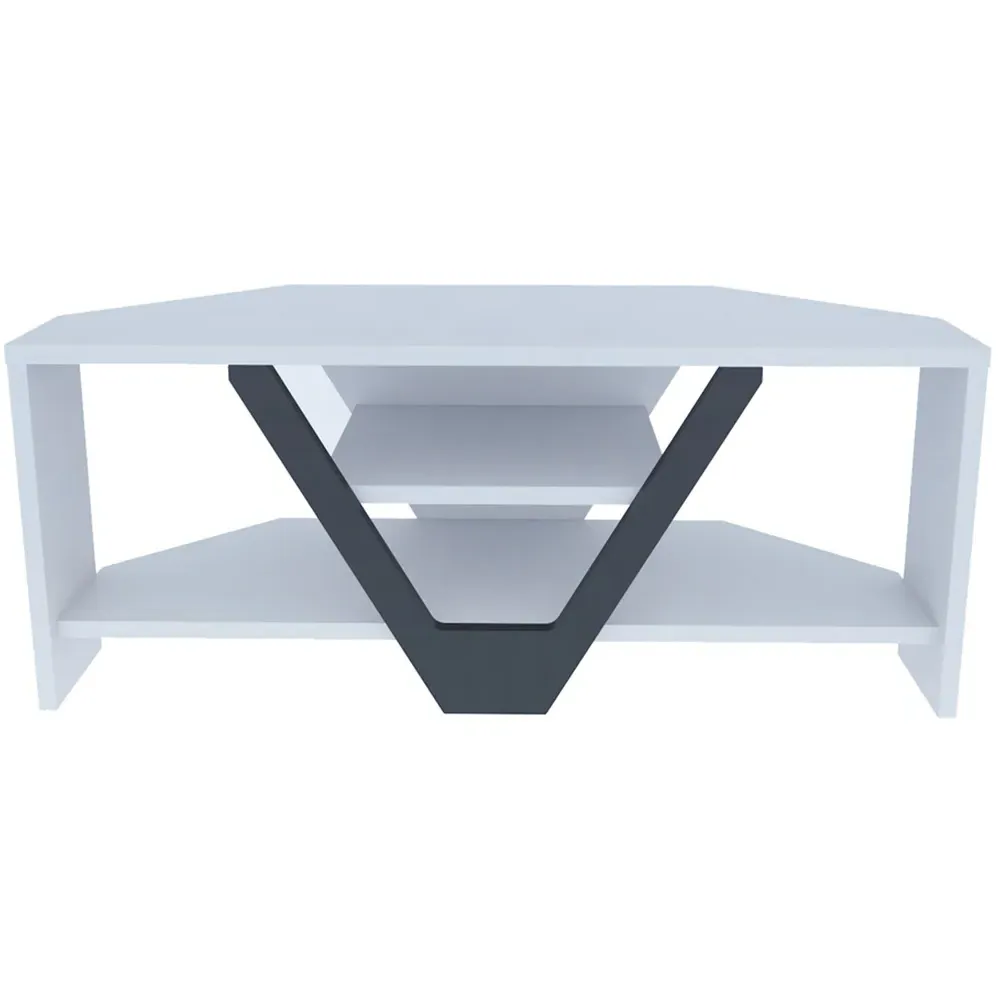 Karin Corner TV Unit with 2 Shelves - Black, White