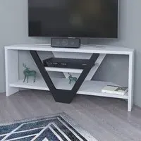 Karin Corner TV Unit with 2 Shelves - Black, White