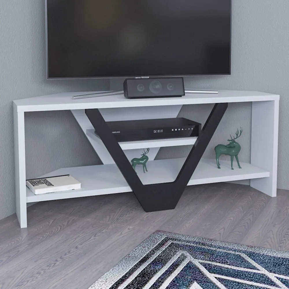 Karin Corner TV Unit with 2 Shelves - Black, White image