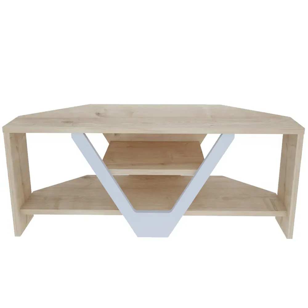 Karin Corner TV Unit with 2 Shelves - Oak, White