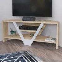 Karin Corner TV Unit with 2 Shelves - Oak, White