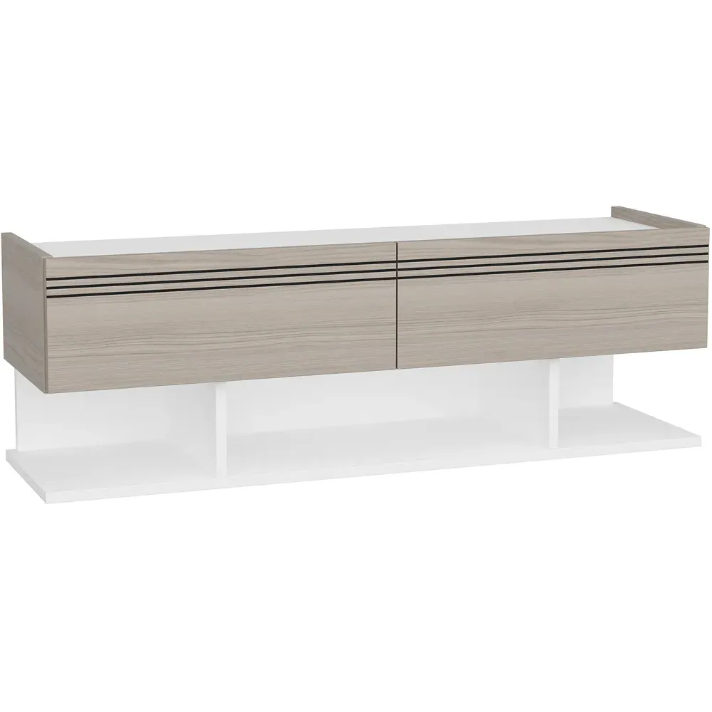 Kase 2 Door TV Unit with Storage - White, Cordoba Oak