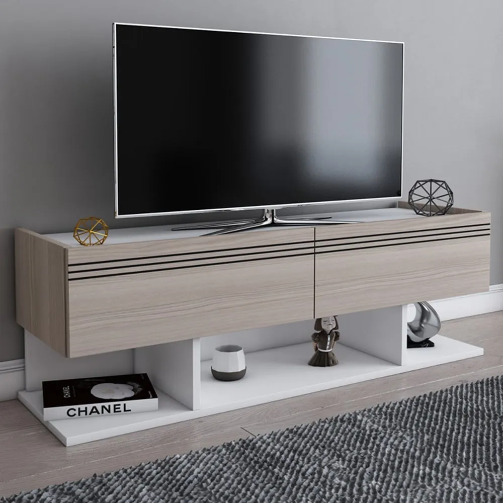 Kase 2 Door TV Unit with Storage - White, Cordoba Oak image