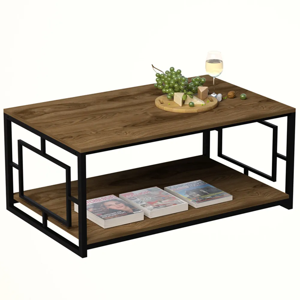 Kelvin Single Shelf Coffee Table with Metal Frame - Multi