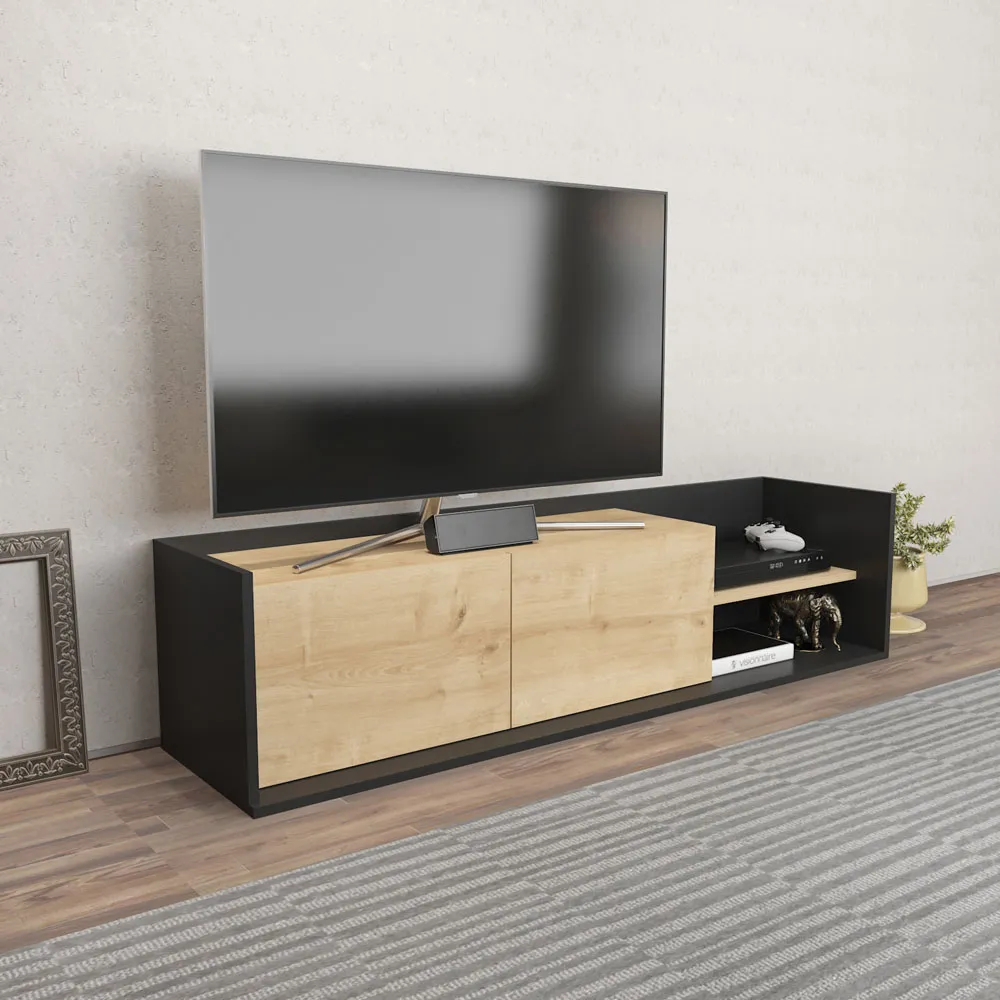 Krog 2 Door 2 Shelf TV Unit - Anthracite, Sapphire Oak