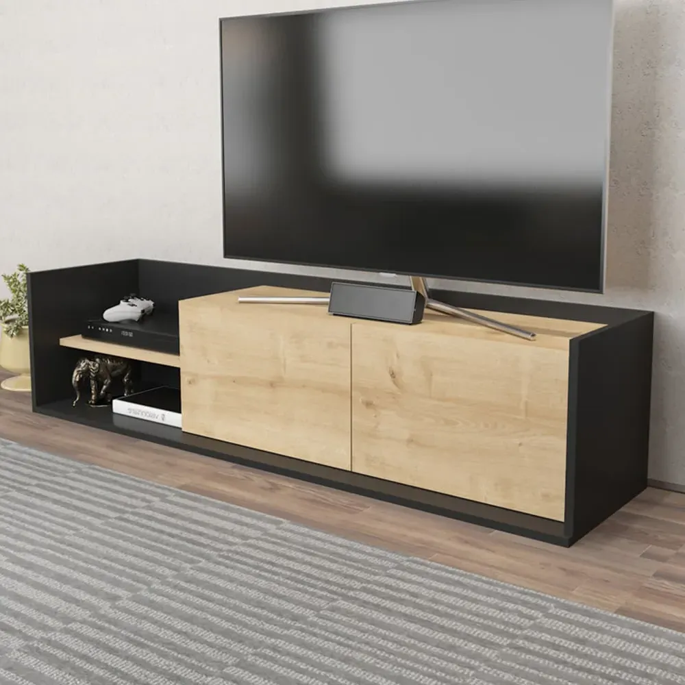 Krog 2 Door 2 Shelf TV Unit - Anthracite, Sapphire Oak image