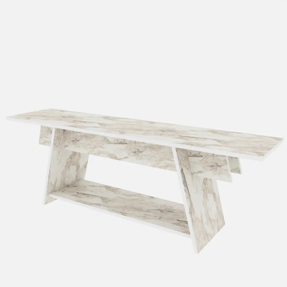 Lanca Single Shelf TV Unit - White Marble Effect