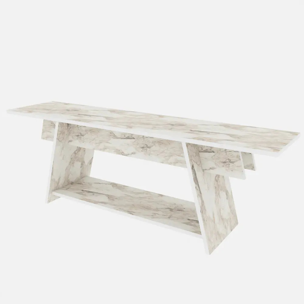 Lanca Single Shelf TV Unit - White Marble Effect