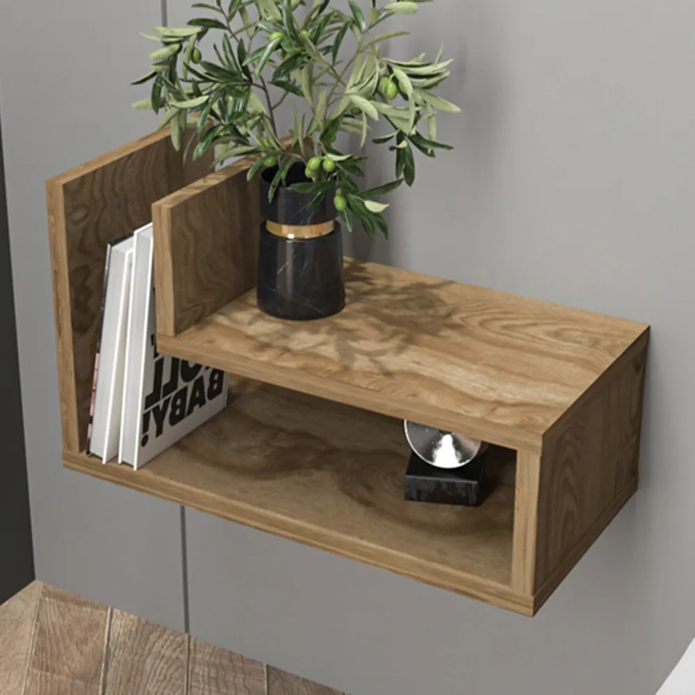 Lara L-Shaped Floating Bedside Table - Brown image