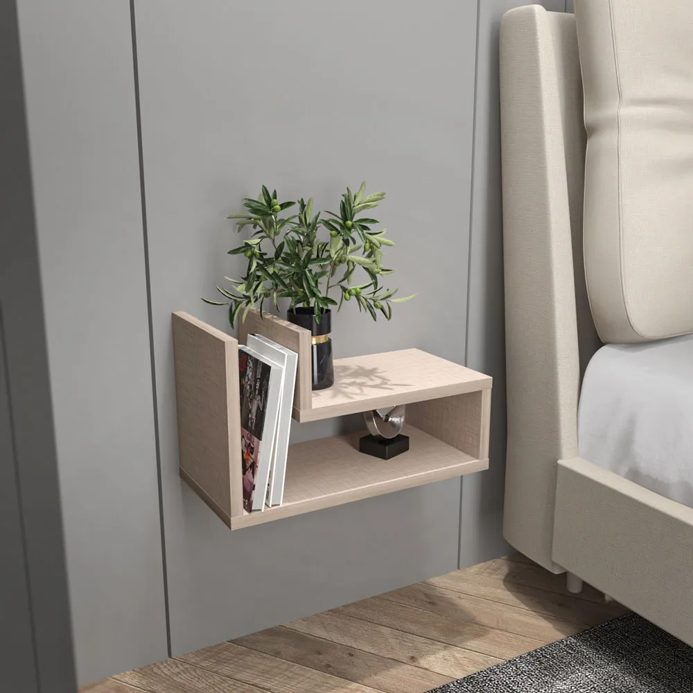 Lara L-Shaped Floating Bedside Table - Cream