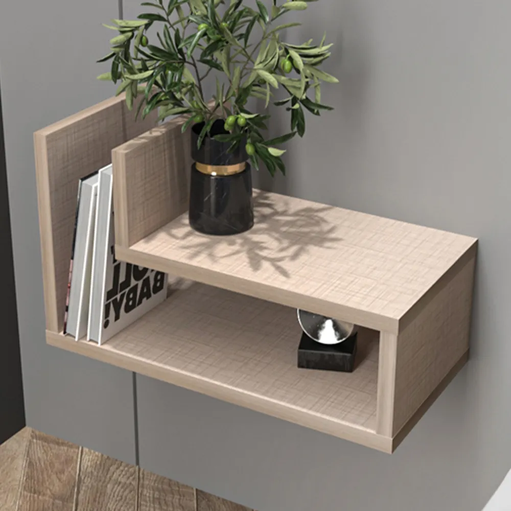 Lara L-Shaped Floating Bedside Table - Cream