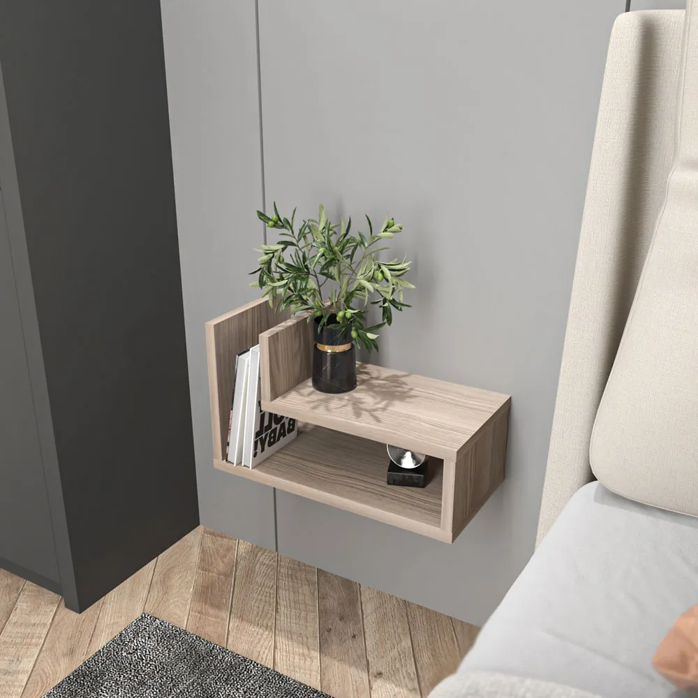 Lara L-Shaped Floating Bedside Table - Silver