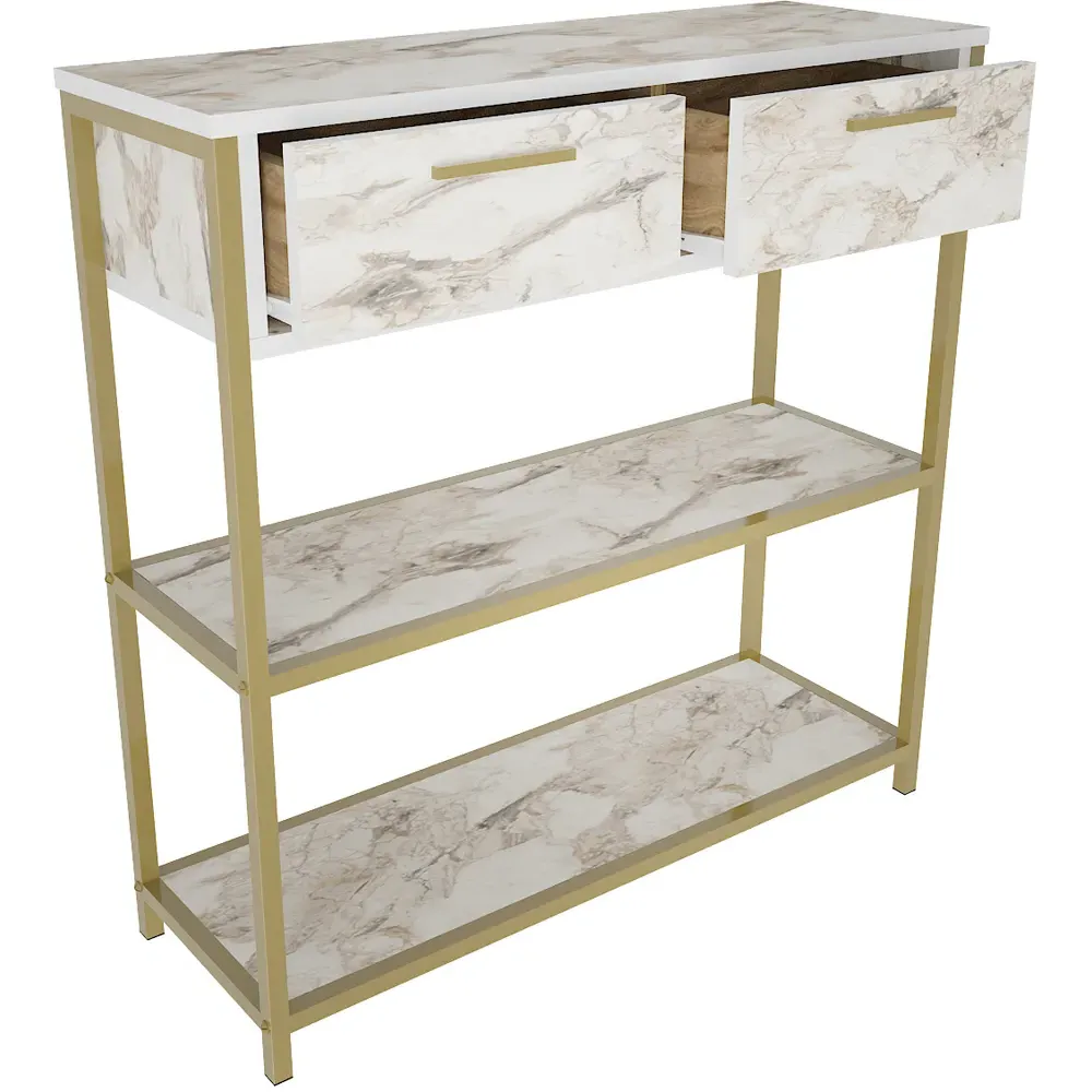 Latho 2 Drawer Sideboard with Shelves - White, Marble Effect