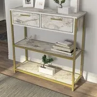 Latho 2 Drawer Sideboard with Shelves - White, Marble Effect