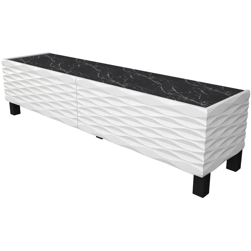 Lerze 2 Door TV Unit - Black Marble, White