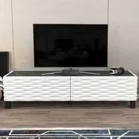 Lerze 2 Door TV Unit - Black Marble, White