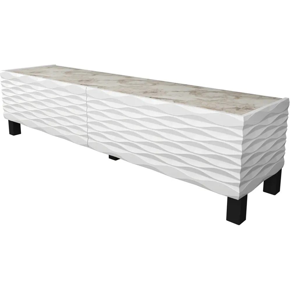 Lerze 2 Door TV Unit - White Marble, White